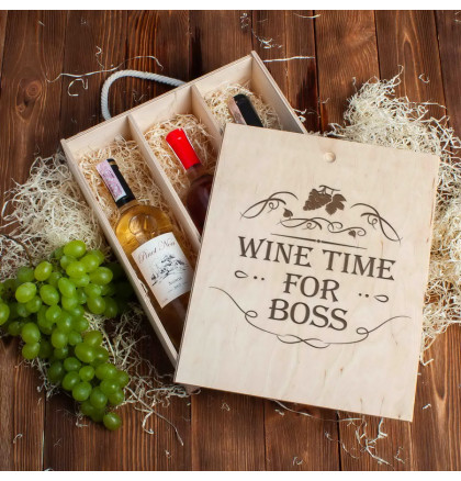 Коробка для вина на три бутылки "Wine time for boss", фото 2, цена 800 грн